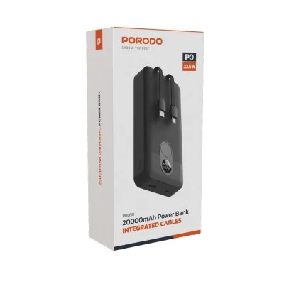 Porodo 20000Mah Powerbank Integrated Cable - Black